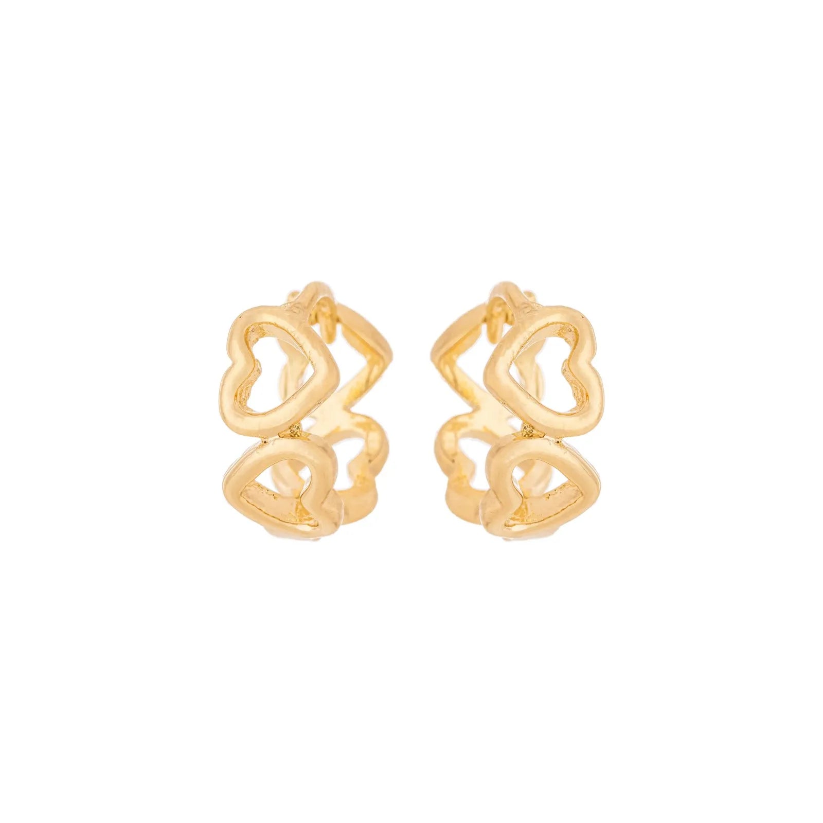 Brinco de argola articulada de corações banhado a ouro 18k - Biju & Cia.