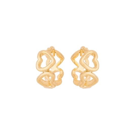 Brinco de argola articulada de corações banhado a ouro 18k - Biju & Cia.