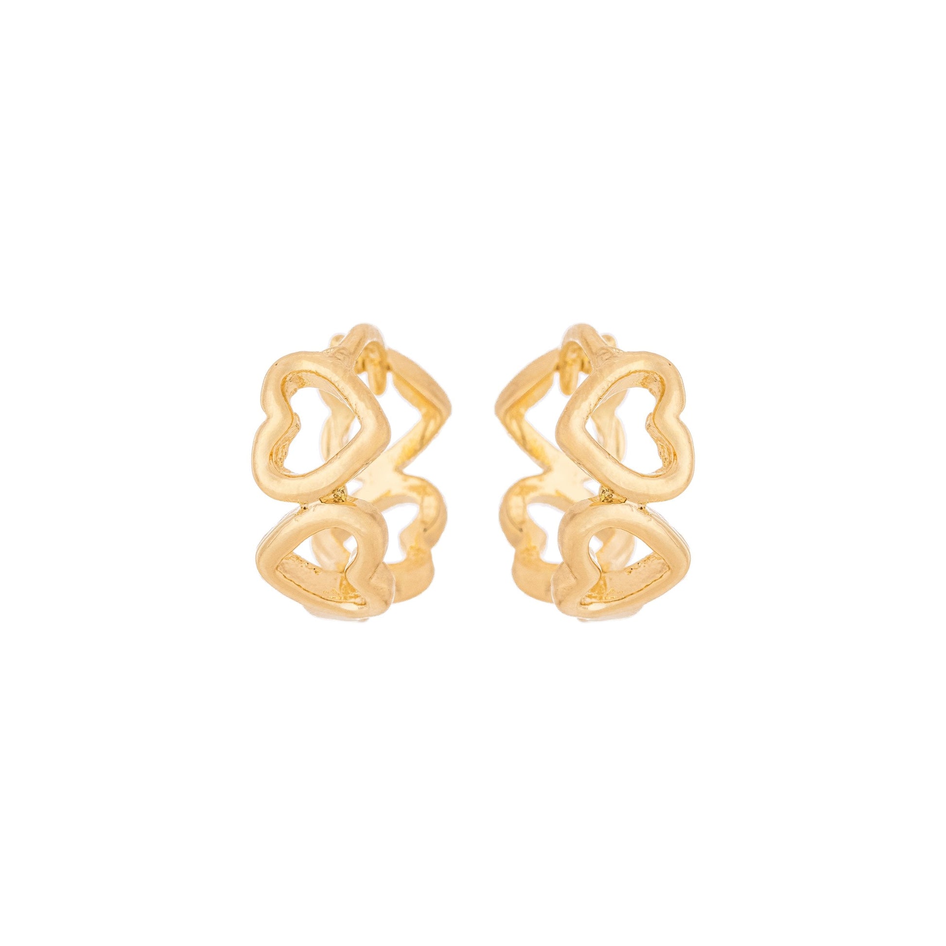 Brinco de argola articulada de corações banhado a ouro 18k - Biju & Cia.