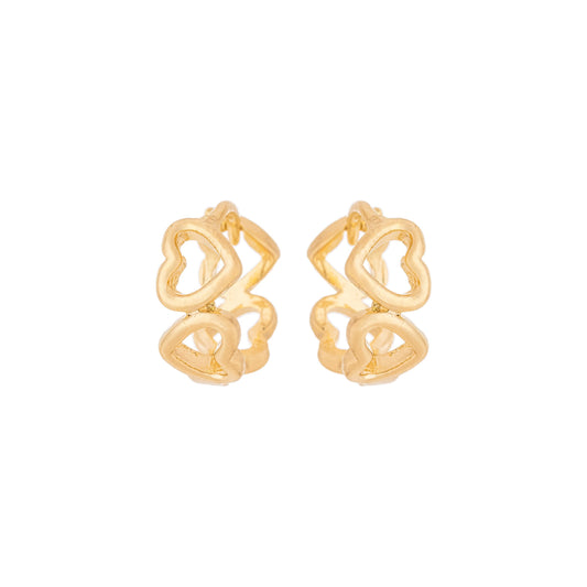 Brinco de argola articulada de corações banhado a ouro 18k - Biju & Cia.