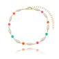 Pulseira pérolas e miçangas coloridas banhada a ouro 18k
