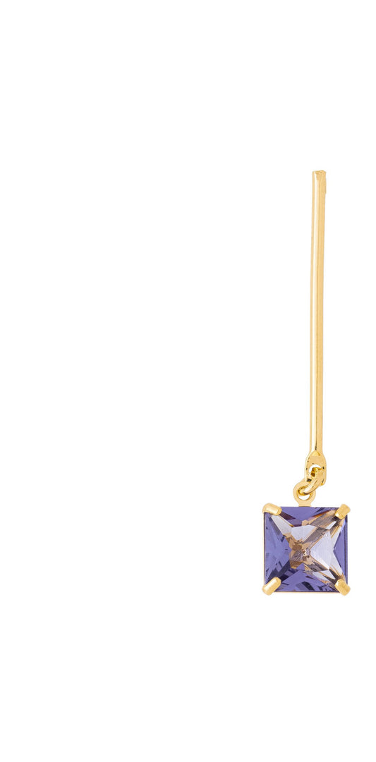 Brinco de palito com pedra quadrada banhado a ouro 18k - Biju & Cia.