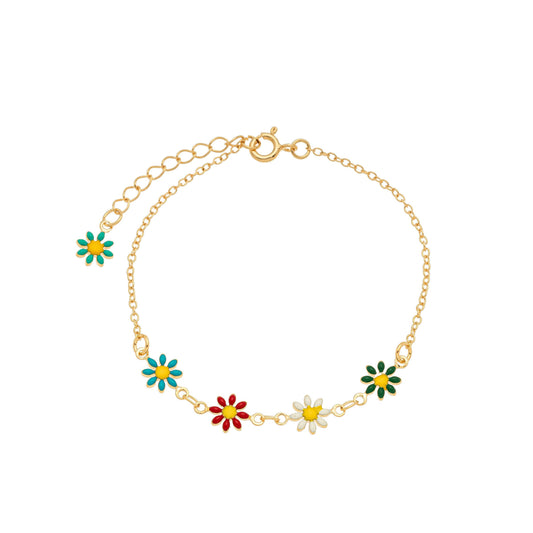 Pulseira com margaridas com resina banhada a ouro 18k