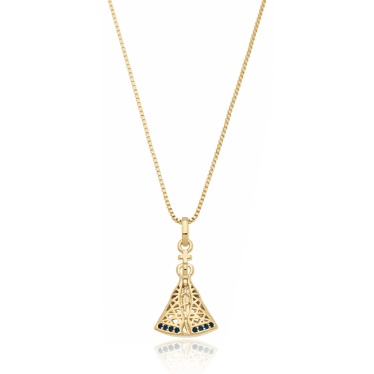 Gargantilha de Nossa Senhora de Aparecida com zircônias banhada a ouro 18k - Biju & Cia.