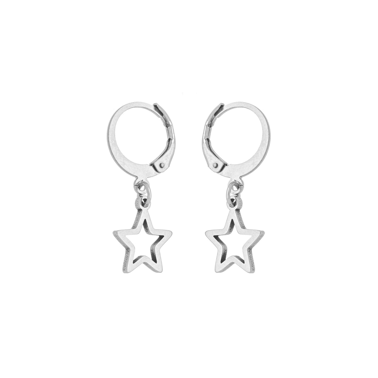 Brinco de argola com pingente de estrela em aço inox - Biju & Cia.