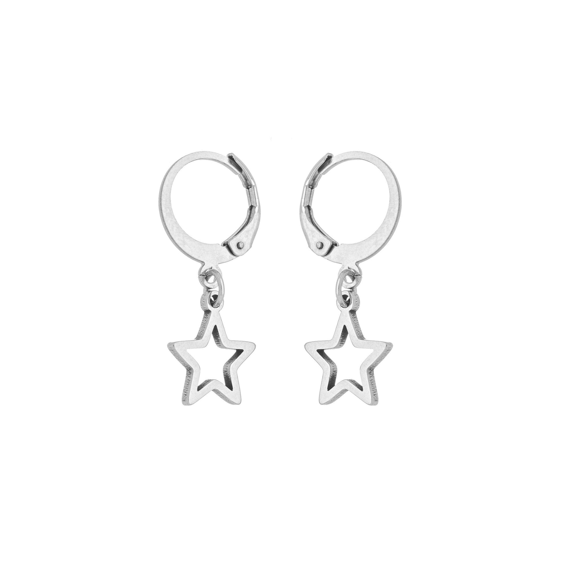 Brinco de argola com pingente de estrela em aço inox - Biju & Cia.