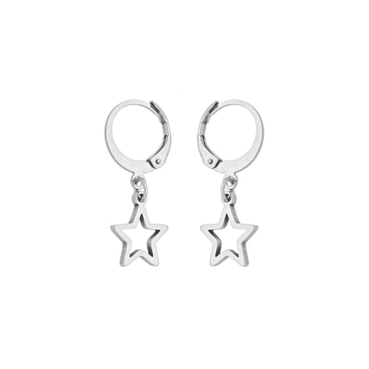 Brinco de argola com pingente de estrela em aço inox - Biju & Cia.