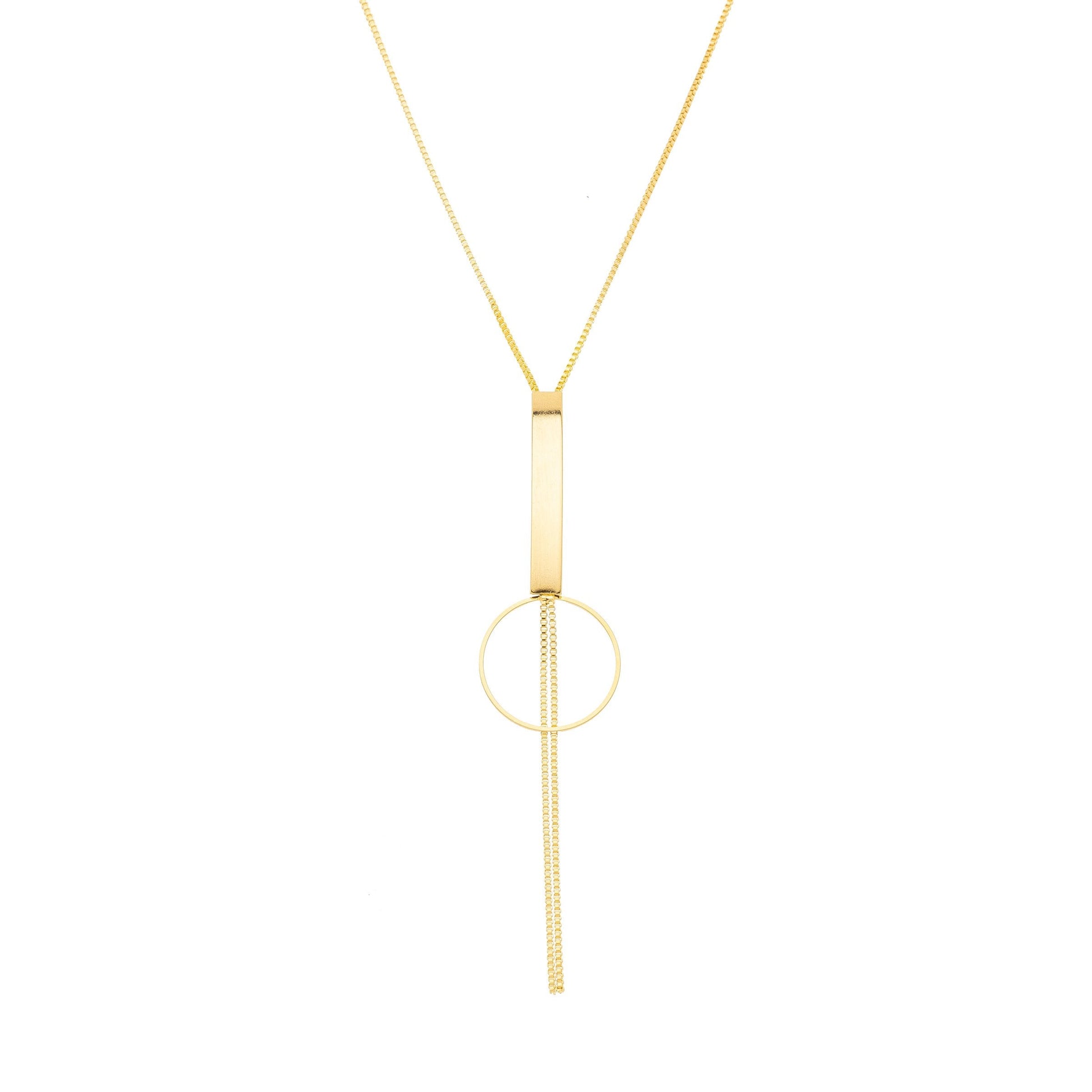 Colar com tubo e círculo banhado a ouro 18k - Biju & Cia.