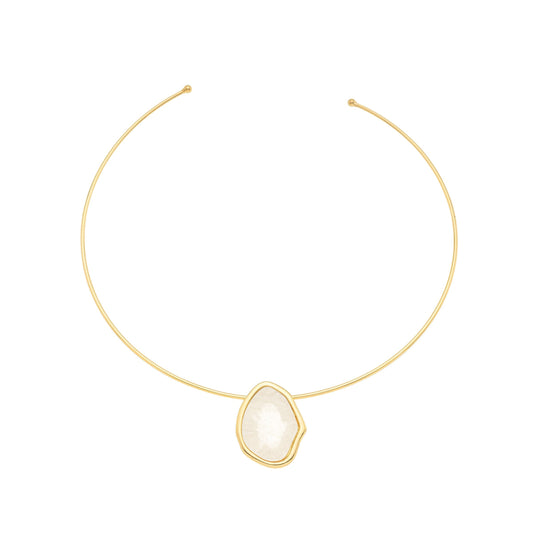 Choker de aro com pingente de madre pérola banhada a ouro 18k - Biju & Cia.