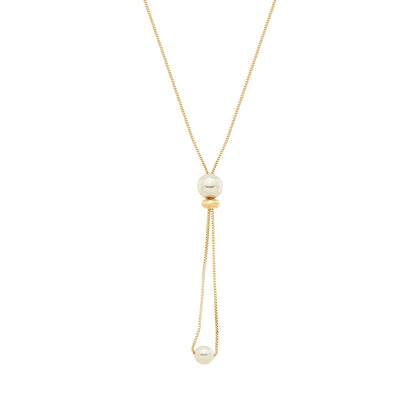 Colar gravata com pérolas banhado a ouro 18k - Biju & Cia.