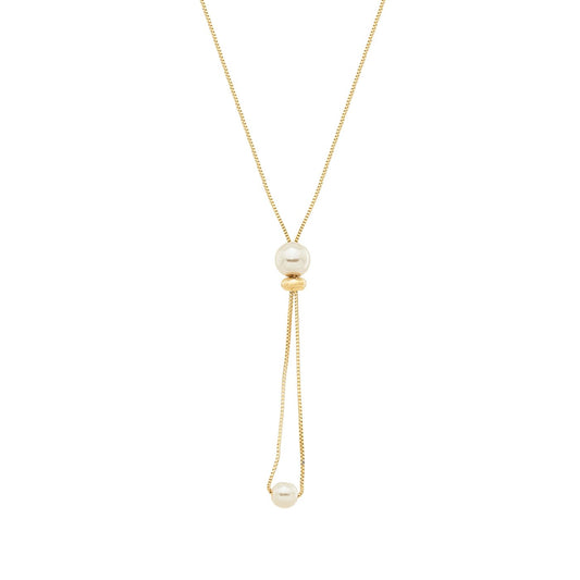 Colar gravata com pérolas banhado a ouro 18k - Biju & Cia.