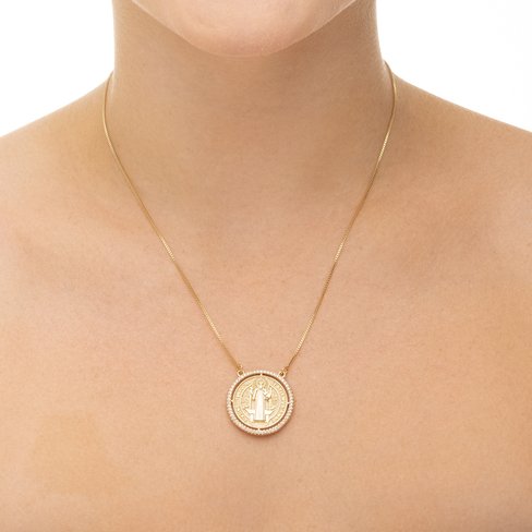 Gargantilha são bento com zircônias banhada a ouro 18k