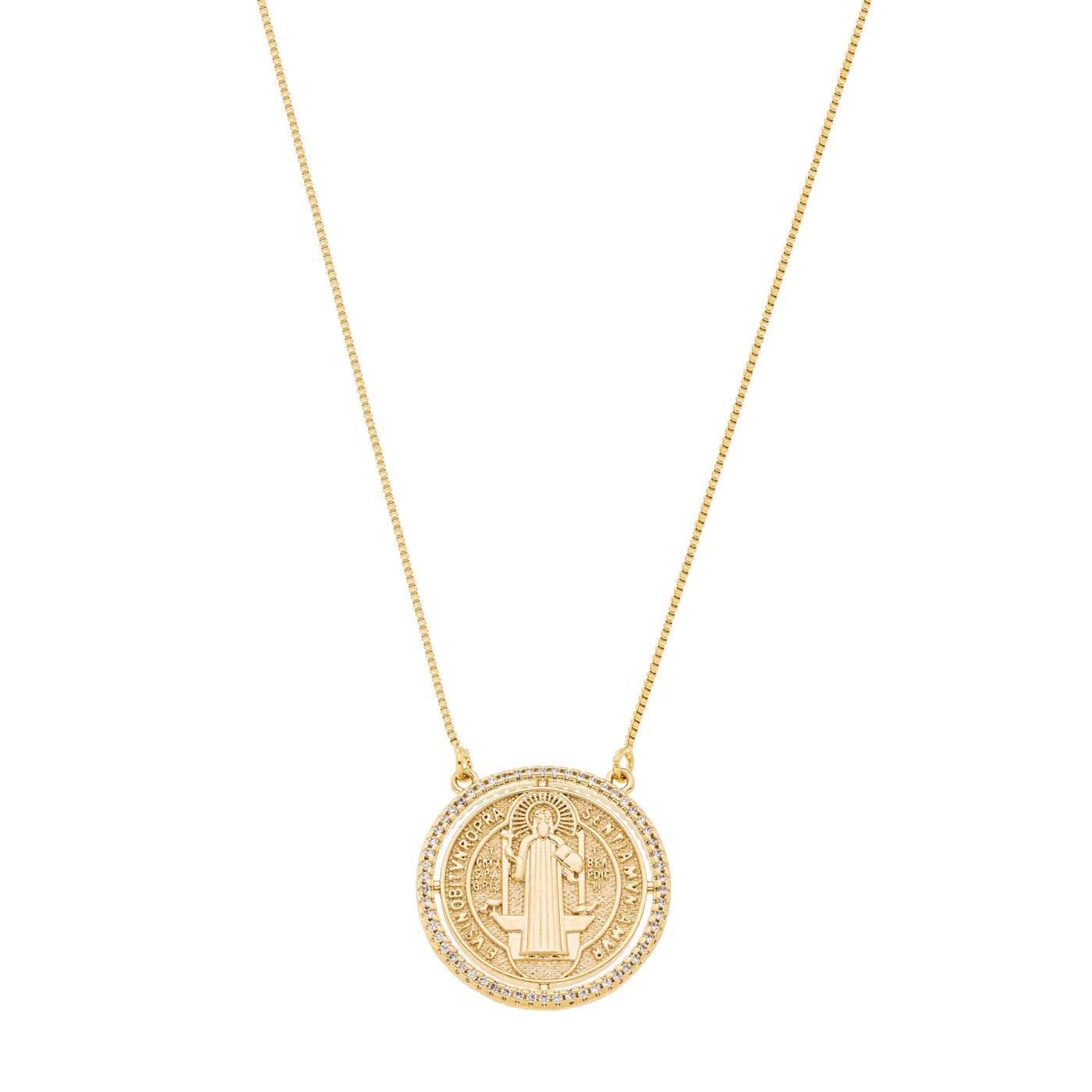 Gargantilha são bento com zircônias banhada a ouro 18k