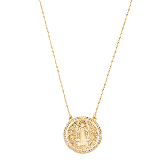 Gargantilha são bento com zircônias banhada a ouro 18k