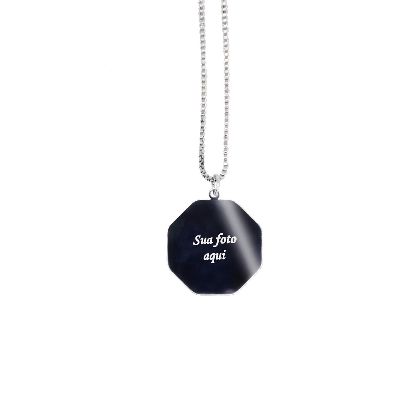Gargantilha de aço inox com pingente personalizado frente e verso em aço inox - Biju & Cia.