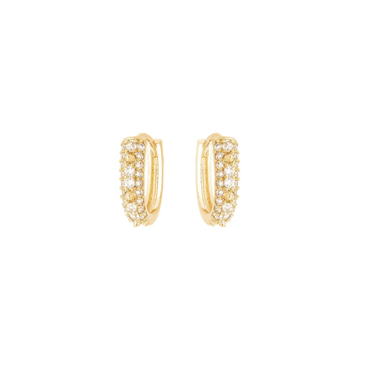Brinco de argola oval com zircônias e rebites banhado a ouro 18k - Biju & Cia.
