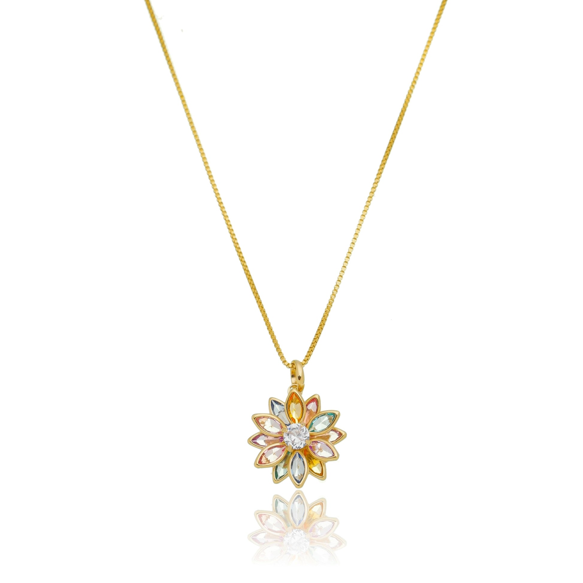 Gargantilha flor com pedra banhada a ouro 18k - Biju & Cia.