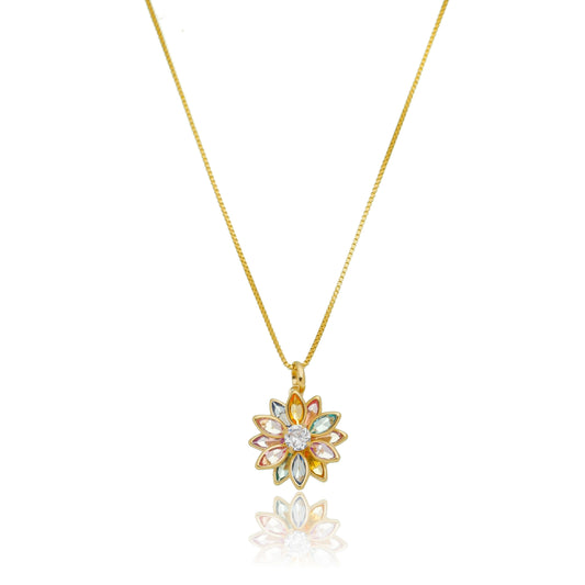 Gargantilha flor com pedra banhada a ouro 18k - Biju & Cia.