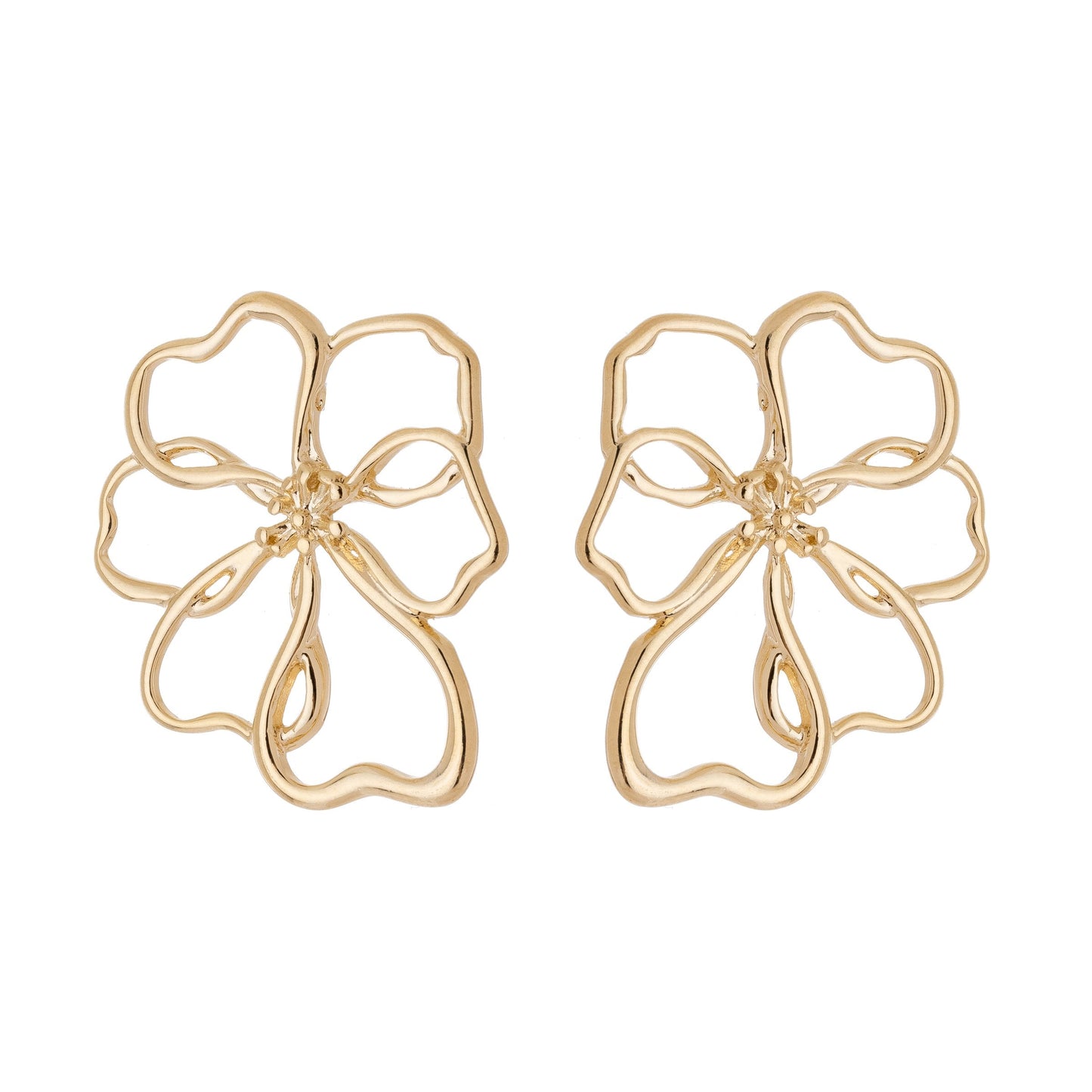 Brinco de flor vazado banhado a ouro 18k - Biju & Cia.