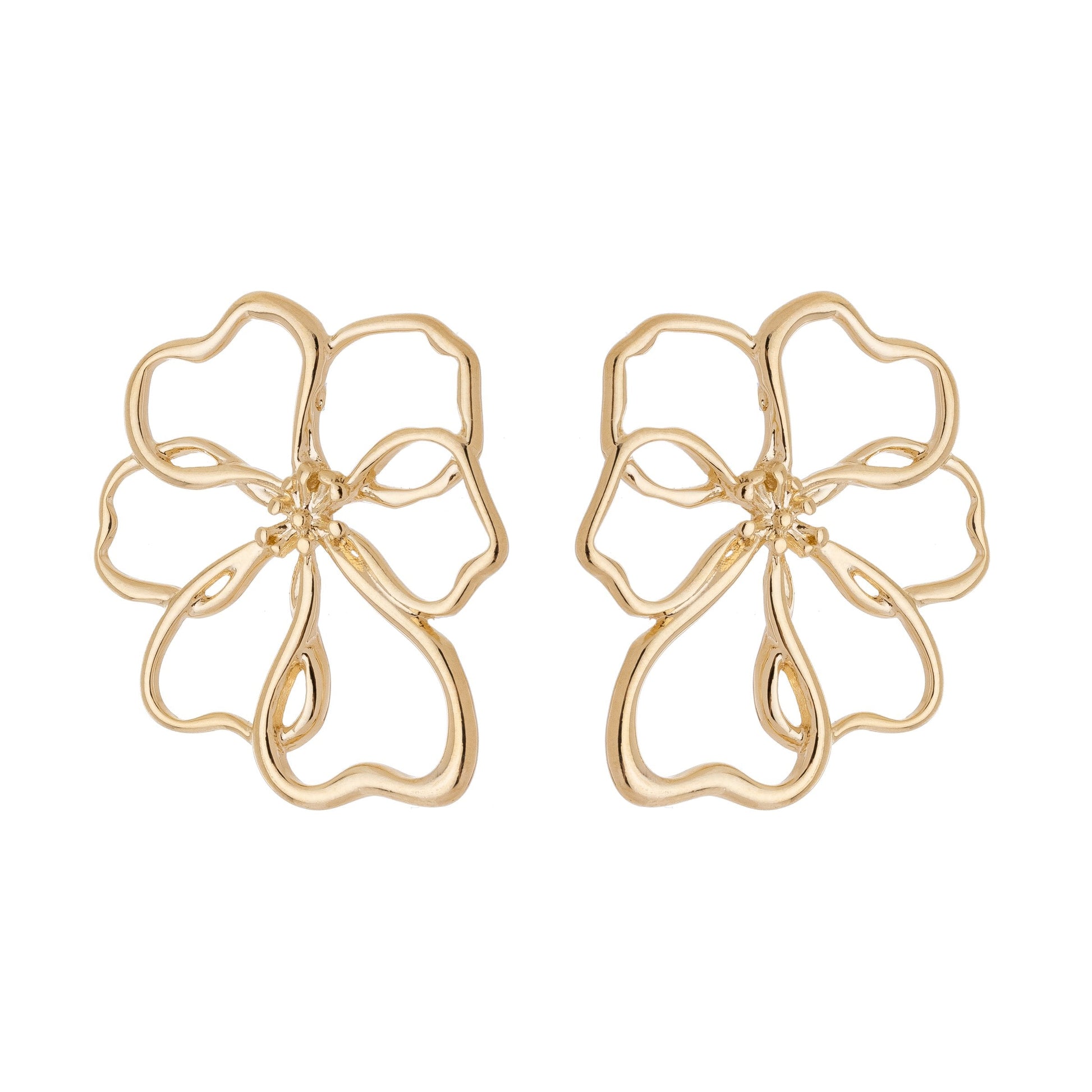 Brinco de flor vazado banhado a ouro 18k - Biju & Cia.