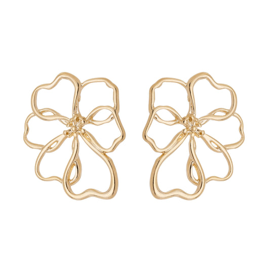 Brinco de flor vazado banhado a ouro 18k - Biju & Cia.