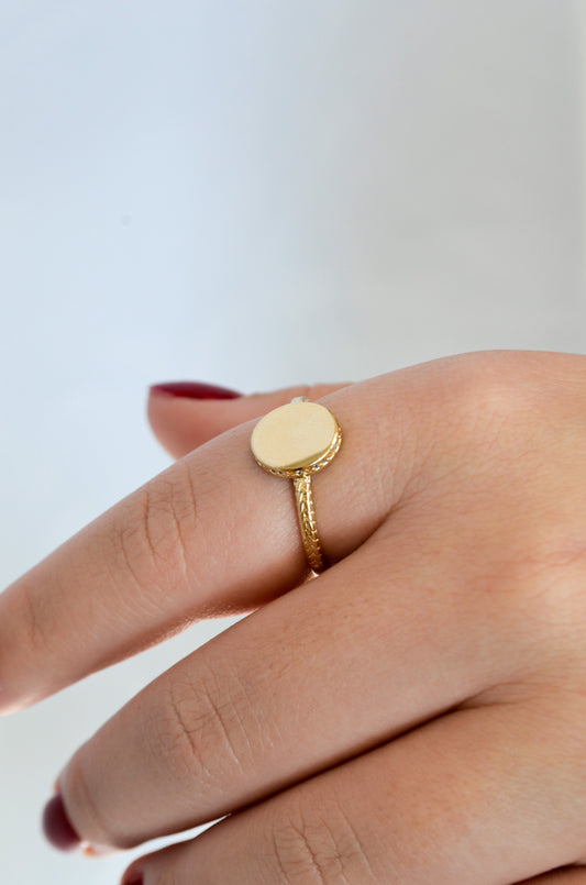 Anel oval com zircônias na laterais banhado a ouro 18k - Biju & Cia.