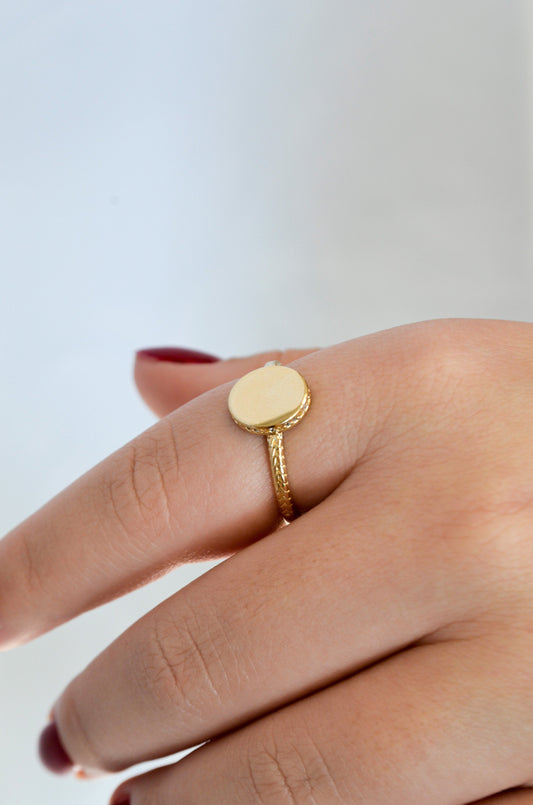 Anel oval com zircônias na laterais banhado a ouro 18k - Biju & Cia.
