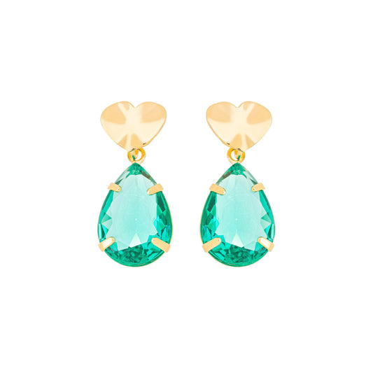 Brinco coração com gota banhado a ouro 18k - Biju & Cia.