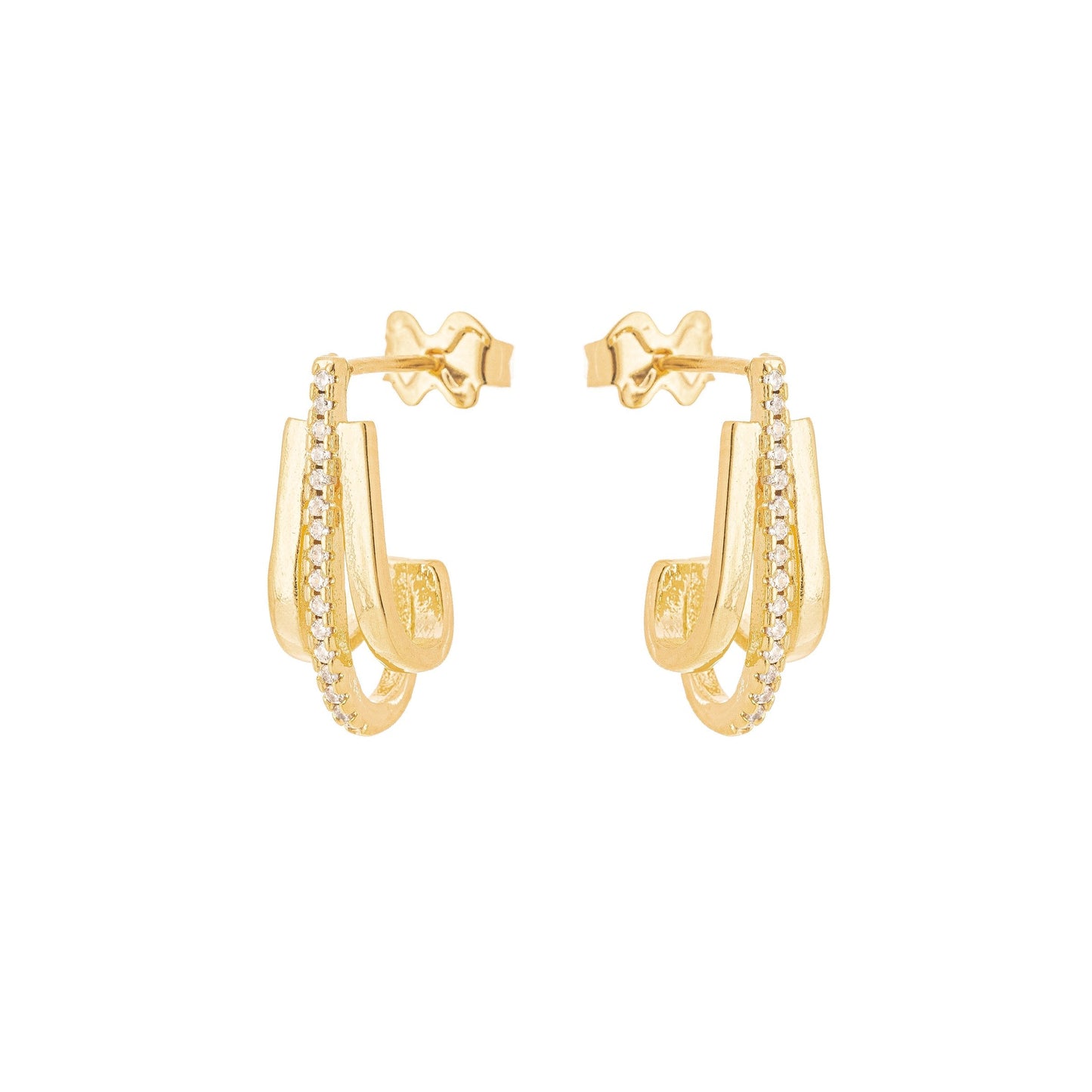 Brinco meia argola com zircônias banhado a ouro 18k - Biju & Cia.