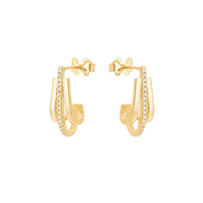 Brinco meia argola com zircônias banhado a ouro 18k - Biju & Cia.