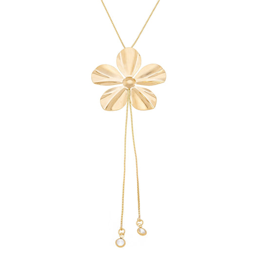Colar gravata flor banhado a ouro 18k - Biju & Cia.