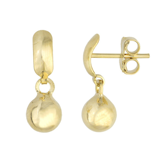 Brinco de meia argola com bola pendurada banhado a ouro 18k - Biju & Cia.