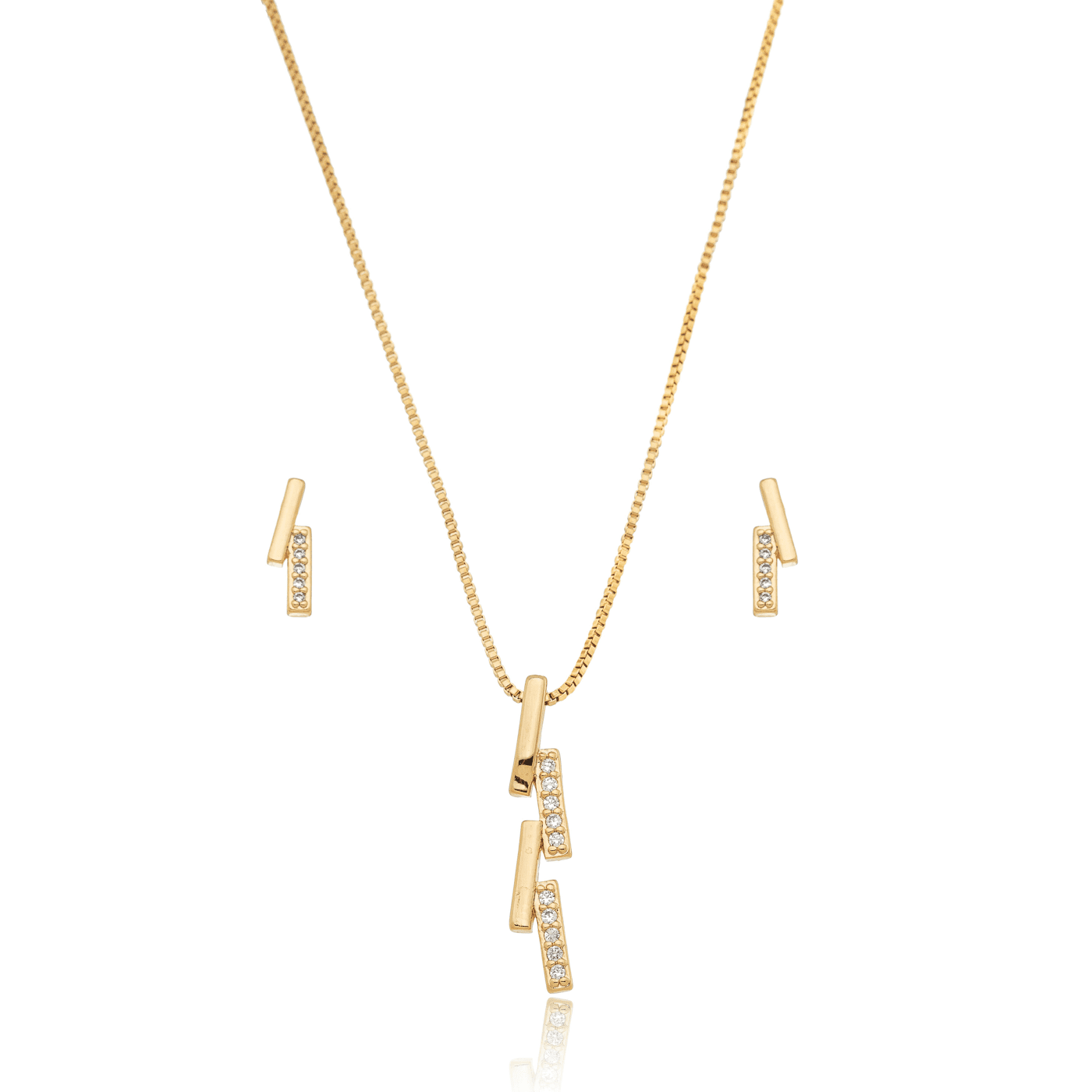 Conjunto de brinco e gargantilha de zircônias banhado a ouro 18k - Biju & Cia.