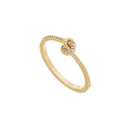 Anel nó com zircônias banhado a ouro 18k