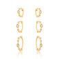 Trio de brincos de argola articulada com zircônias banhado a ouro 18k - Biju & Cia.
