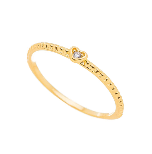Anel coração com zircônia banhado a ouro 18k
