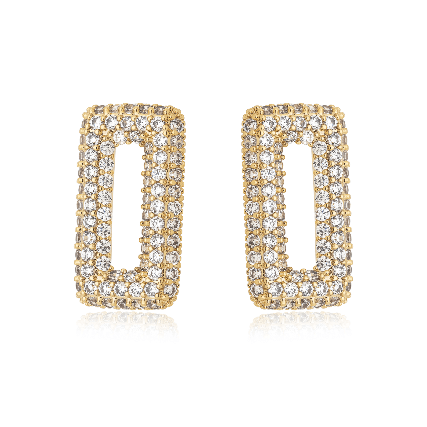 Brinco retangular com zircônias banhado a ouro 18k - Biju & Cia.