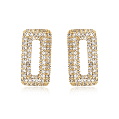 Brinco retangular com zircônias banhado a ouro 18k - Biju & Cia.