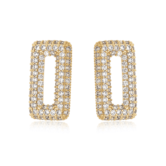 Brinco retangular com zircônias banhado a ouro 18k - Biju & Cia.