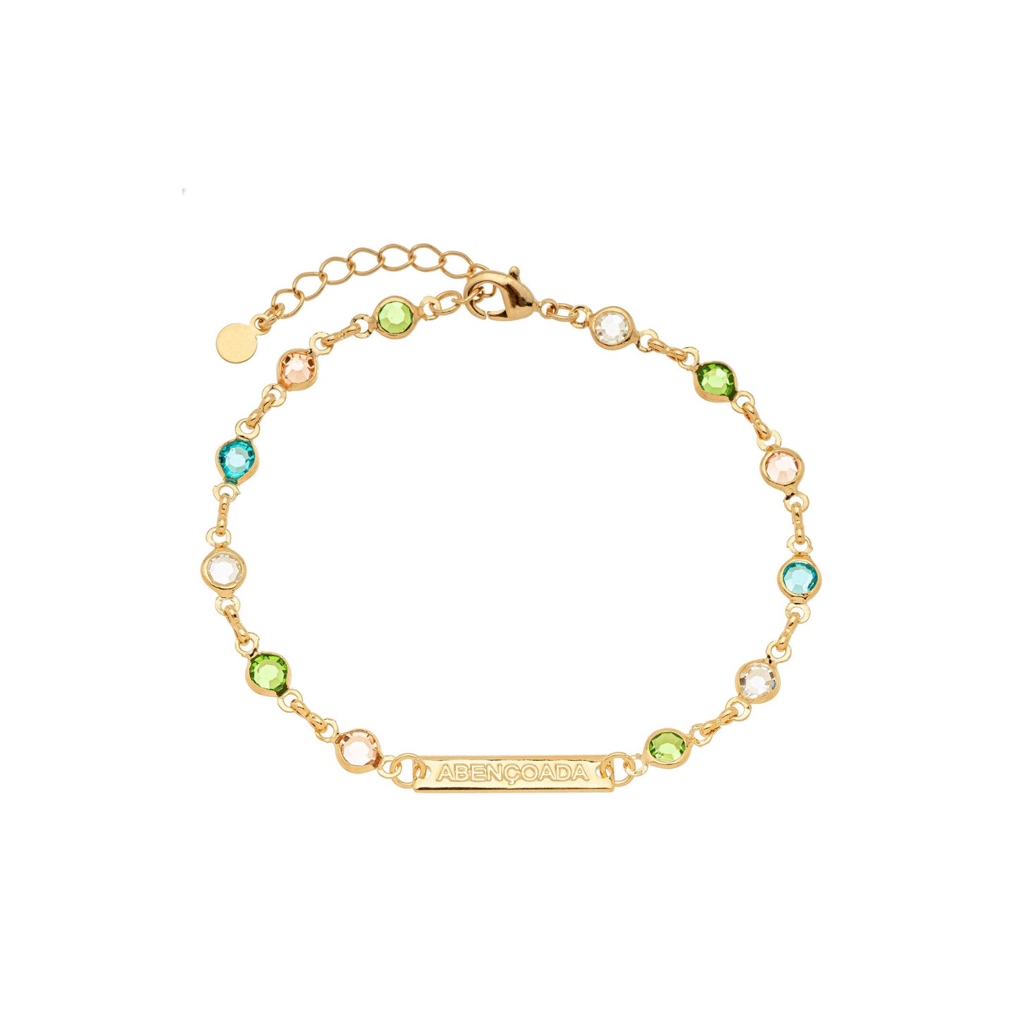 Pulseira abençoada com pedras coloridas banhada a ouro 18k