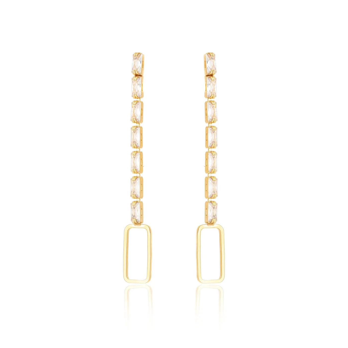 Brinco retangular com zircônias banhado a ouro 18k - Biju & Cia.