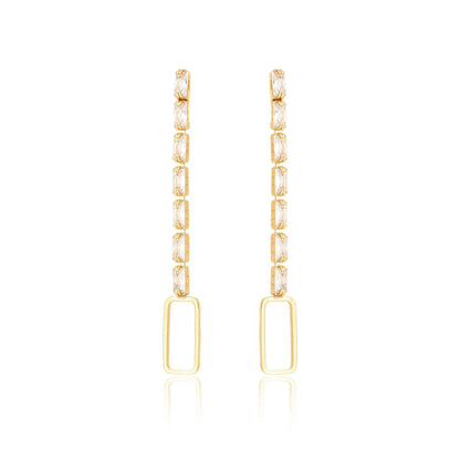 Brinco retangular com zircônias banhado a ouro 18k - Biju & Cia.