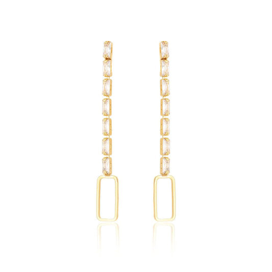 Brinco retangular com zircônias banhado a ouro 18k - Biju & Cia.