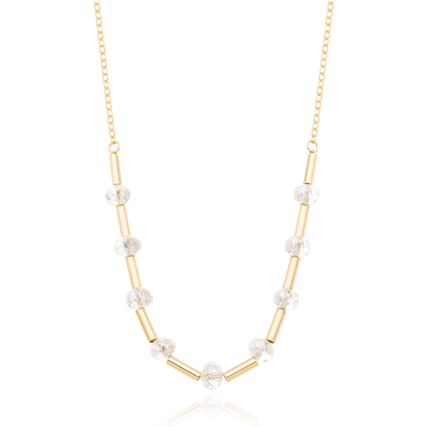 Gargantilha choker com pedras e tubinhos banhada a ouro 18k - Biju & Cia.