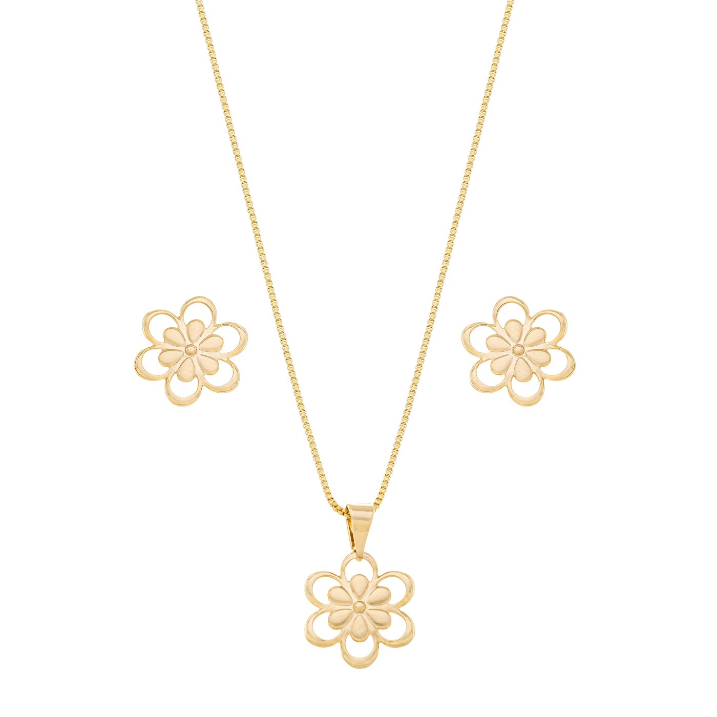 Conjunto flor banhado a ouro 18k
