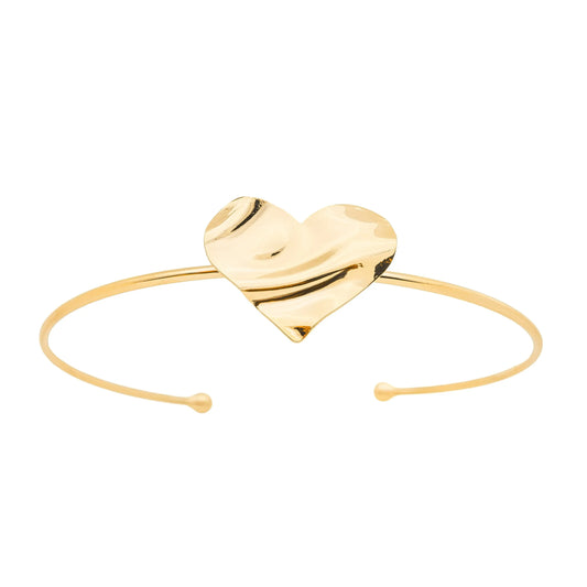 Bracelete com coração amassado banhado a ouro 18k