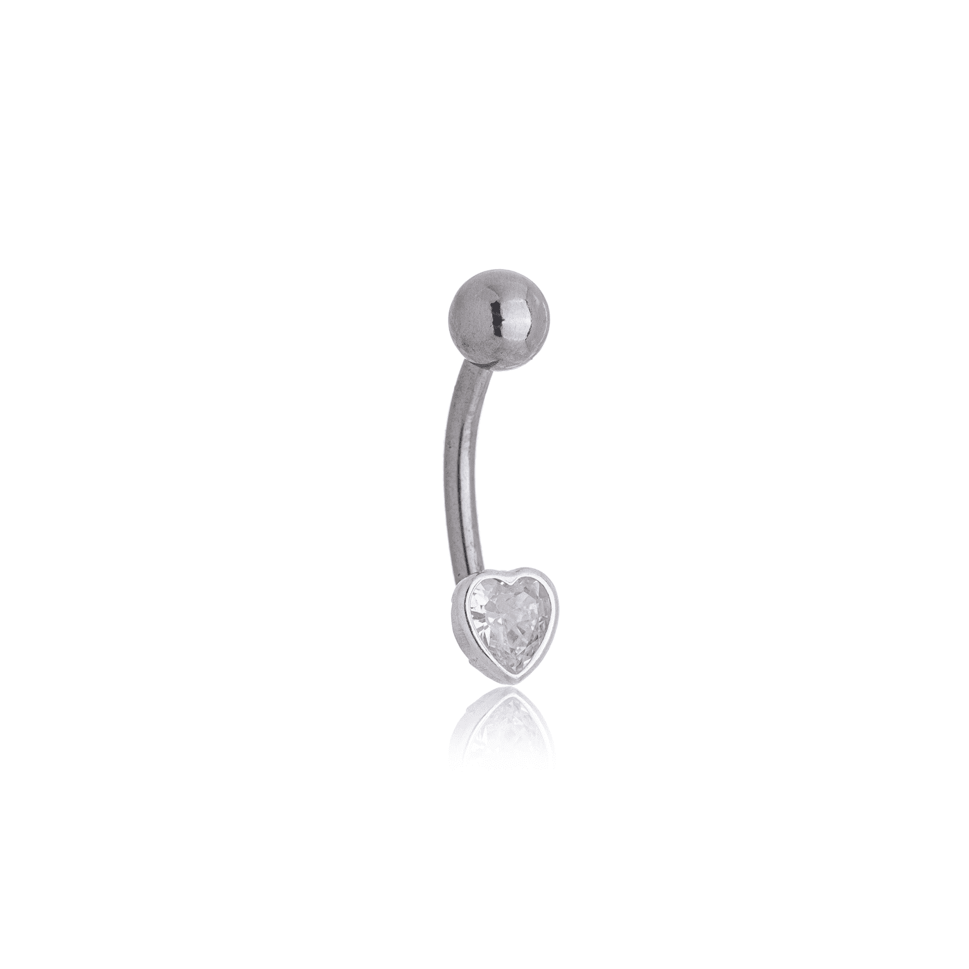 Piercing para umbigo bolinha e coração de zircônia em prata 925 - Biju & Cia.