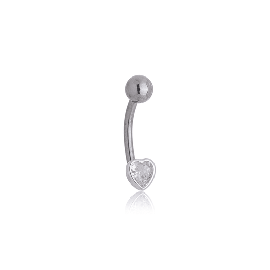 Piercing para umbigo bolinha e coração de zircônia em prata 925 - Biju & Cia.