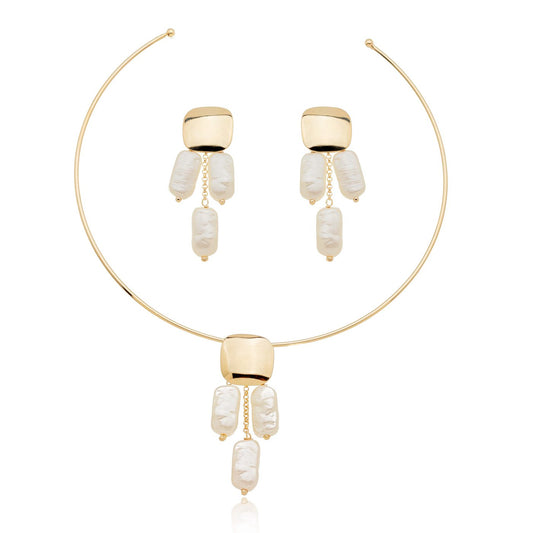 Conjunto com pérola barroca banhado a ouro 18k - Biju & Cia.