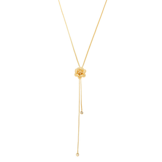 Colar gravata de flor com zircônia banhado a ouro 18k - Biju & Cia.